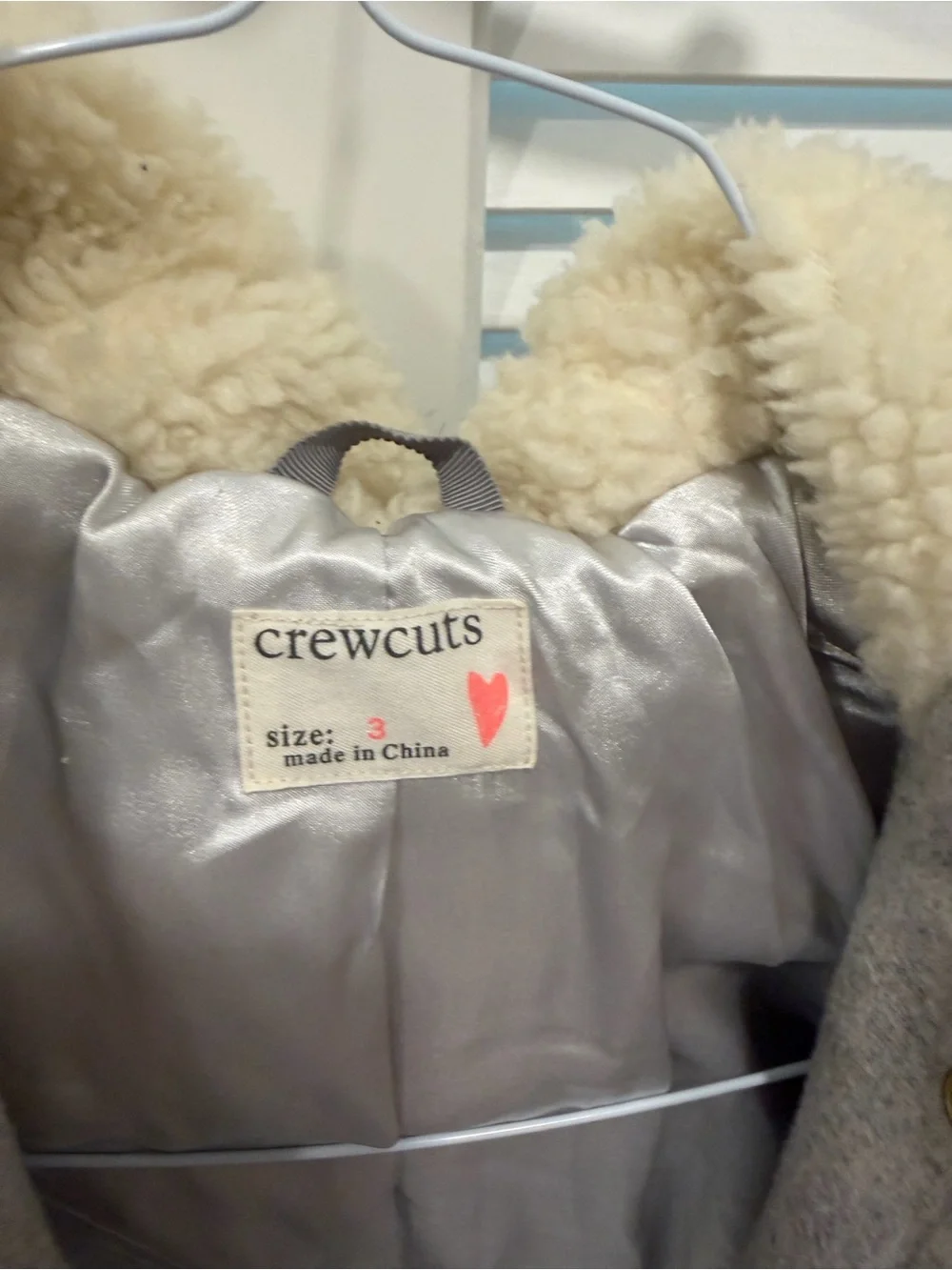 Crewcuts Girls Gray Wool-Blend Pea Coat with Faux Fur Hood Trim Size 3
